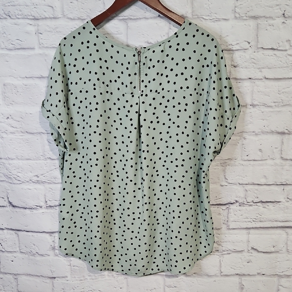 Maurices Light Green Blouse with Black Dots - Picture 4 of 5